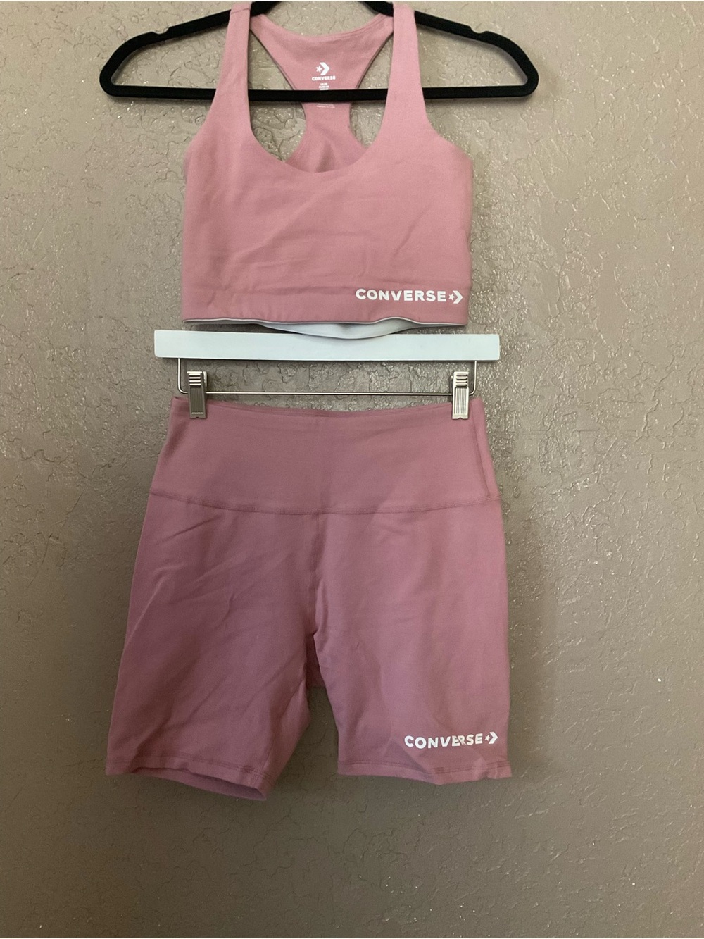 Converse Pink Racerback Sports Bra & High-Waist Biker Shorts